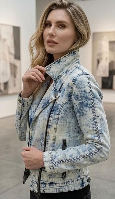 Ženska jakna – denim moto stil, tie-dye/acid wash efekat - Materijal