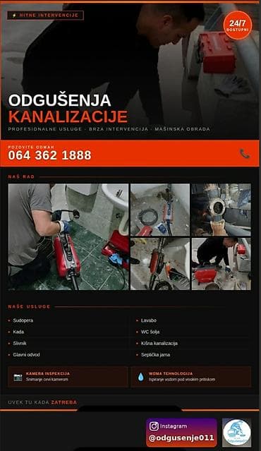 otpusavanje sudopere: Hitne intervencije 24/7 Vršim odgušenja kanalizacionih cevi — 1