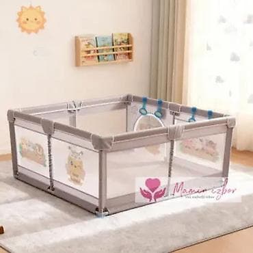 Ogradica za bebe JOY siva boja + print – 150×200 cm Prostrana