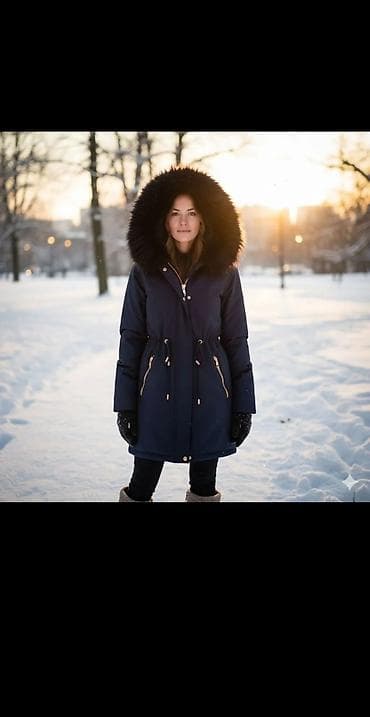 Ženska zimska parka jakna sa kapuljačom od krzna - Boja: tamno plava