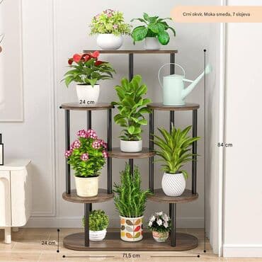 vodeni sto za decu: Stalak za biljke – crni okvir, moka smeđa, 7 slojeva. - Dimenzije — 1