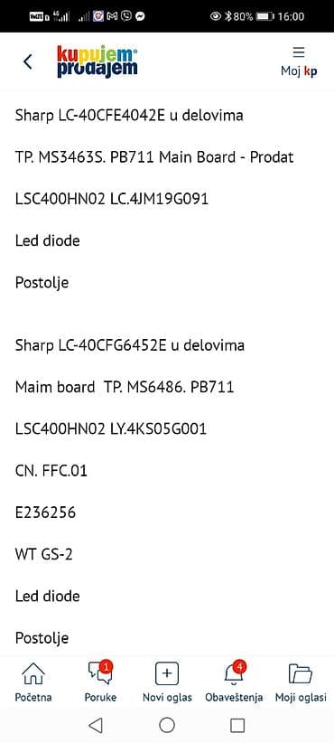 dell latitude e5430: Sharp LC‑40CFE4042E i LC‑40CFG6452E – delovi Dostupni rezervni delovi — 1