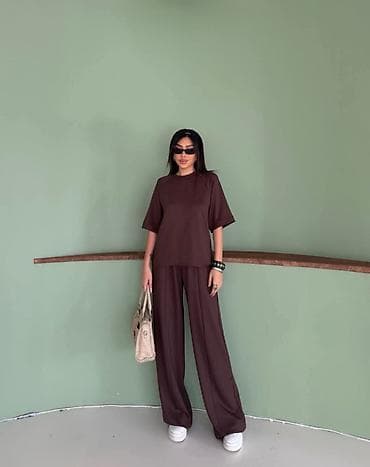 saranski komplet: Komplet široke pantalone visokog struka na lastiz i bocnim dzepovima — 6