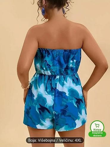 svecani sako: Ženski letnji kombinezon bez bretela – višebojni plavi print, veličina — 1