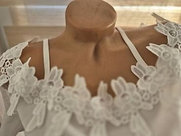 Men's Clothing: Bela ženska bluza/top na tanke bretele sa romantičnom čipkom. - — 5