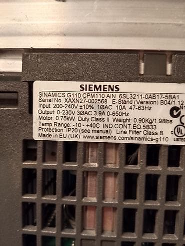 šeme za goblene: Frekventni pretvarač Siemens SINAMICS G110 model 6SL3211-0AB17-5BA1 — 2