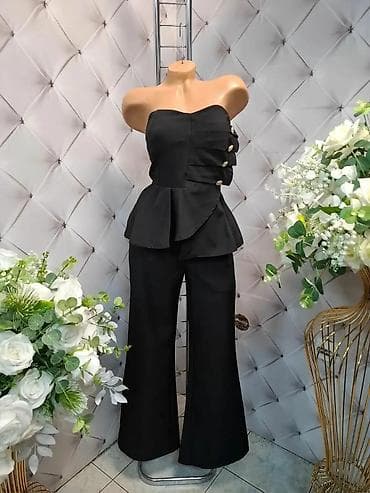 ženski kombinezoni h: Elegantni ženski komplet – top bez bretela i pantalone sa širokim — 2