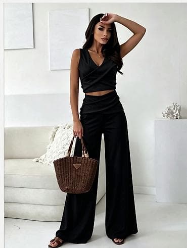 moje krpice kompleti: Komplet crop top i pantalone sa širokim nogavicama i visokim strukom — 2