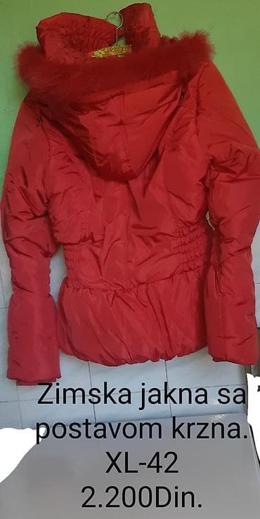 Ženska obuća: Zimska ženska jakna sa postavom od krzna, crvena. Veličina: XL / 42 — 3