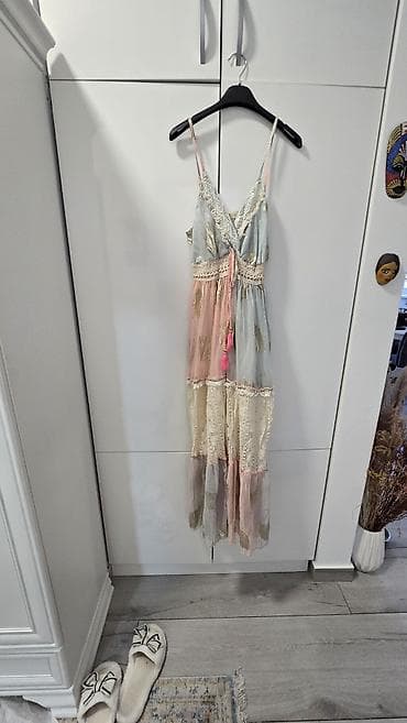 muški veš arilje: Boho maxi haljina na tanke bretele - Romantična, lagana maxi silueta — 3