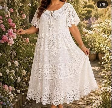 svetlo plava haljina: Haljina od čipke siroka sa kratkim rukavima. - Stil: romantična boho — 2