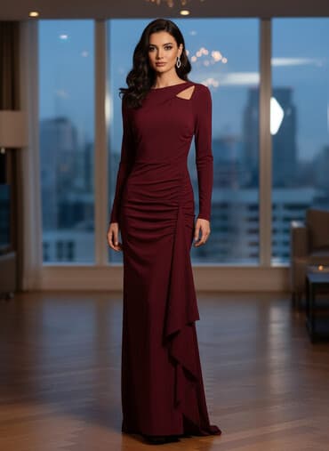 NOVO.Duga elegantna haljina u boji bordo vina - Model: duga haljina sa