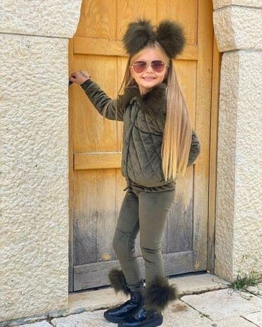 decije odelo: Toplo postavljene plišane trenerkice za devojčice u kompletu sa rajfom — 2