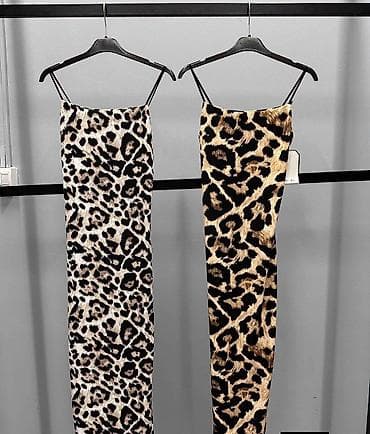 elipsa haljine akcija: Leopard haljina duga na bretele. - Izrez: pravougaoni/dekolte sa — 3