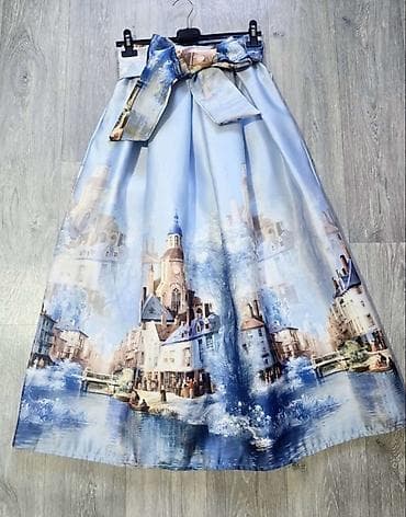 ❤️Midi suknja sa pejzažnim printom i velikom mašnom - Dužina