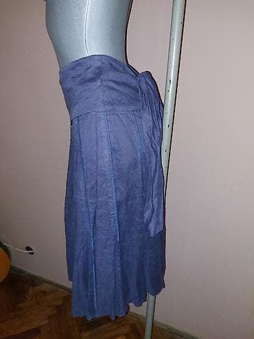 ps maturske haljine: SUKNJA P. S. FASHION Lanena teget letnja suknja, romantičnog kroja — 2