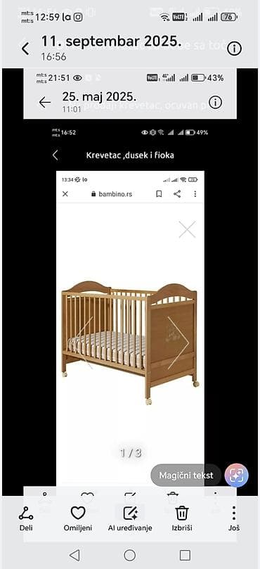 hodalice za bebe: Drveni krevetac za bebe sa točkićima, fiokim I dusekom - Materijal — 2