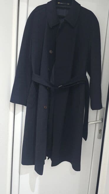 Vests: Muški dugi kaput od vune, tamnoplave boje, sa klasičnim kragnom i — 1