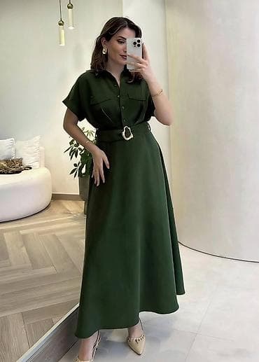 svečane plave haljine: Elegantna košulja-haljina sa pojasom - Duga, lepršava silueta A-kroja — 6