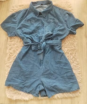teksas kombinezon muski: Denim kratki kombinezon - Materijal: teksas (denim), srednje plave — 1