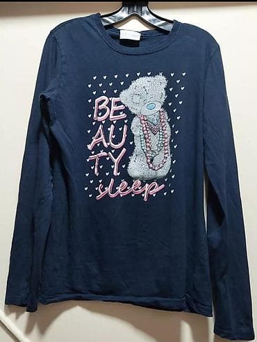 Pamučna bluza dugih rukava za devojčice, tamnoplava. Na prednjem delu