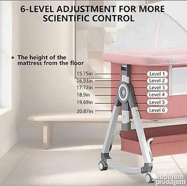 04. Krevetac za bebe 3u1 Krevetac sa tockovima, dusekom i mrezom