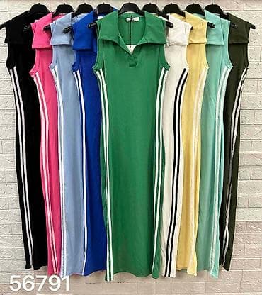 Dresses: Ribana midi haljina bez rukava sa kragnom i kratkim V-otvorom na — 10