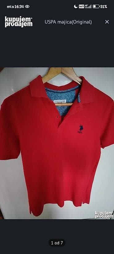 Coats and trench coats: Short sleeves T-shirt, M, U.S. Polo Assn, color - Red, Cotton — 1