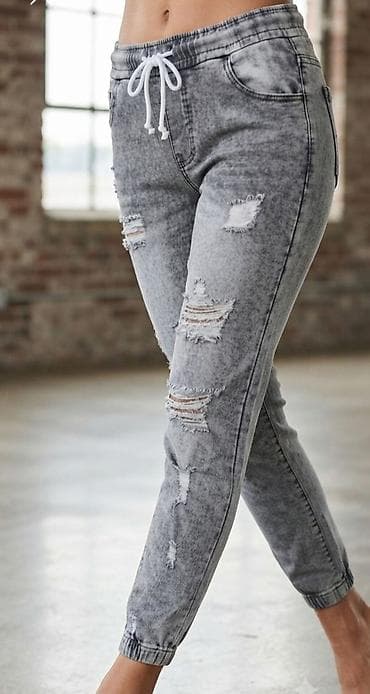 Ženske farmerke jogger kroja – ispran sivi denim sa efektom „acid