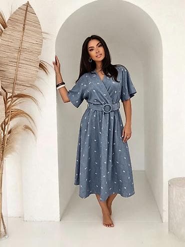 Haljine: ✅Ženska midi haljina sa pojasom i V‑izrezom
✅2300 din — 2