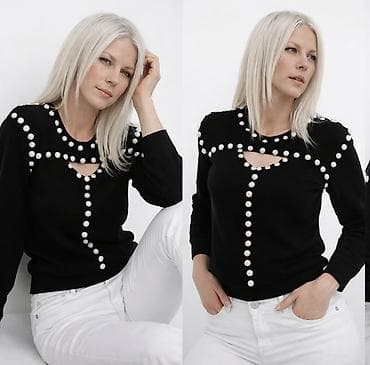 Ženska obuća: Crni džemper sa ukrasnim bisernim aplikacijama - Boja: crna - Kroj — 3