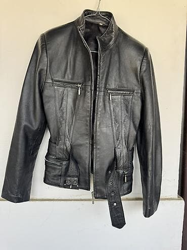 prsluk l: Kožna jakna – crna, biker stil - Materijal: prava koža, glatka — 4
