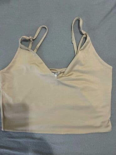 crop top h m: AMISU top na bretele – veličina L - Boja: bež/nude - Kroj: kratki top — 1