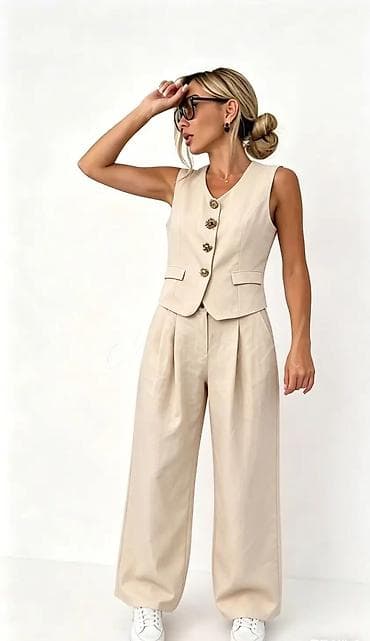 Ženski komplet prsluk + pantalone sa širokim nogavicama - Krojen