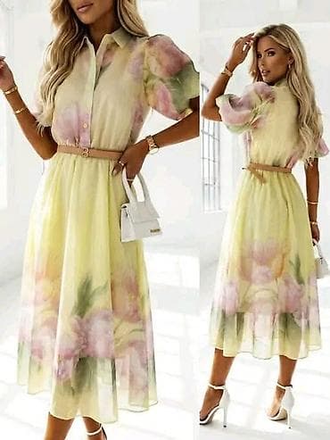 lan haljine: Midi haljina sa cvetnim printom i pojasom. - Elegantna midi dužina sa — 2
