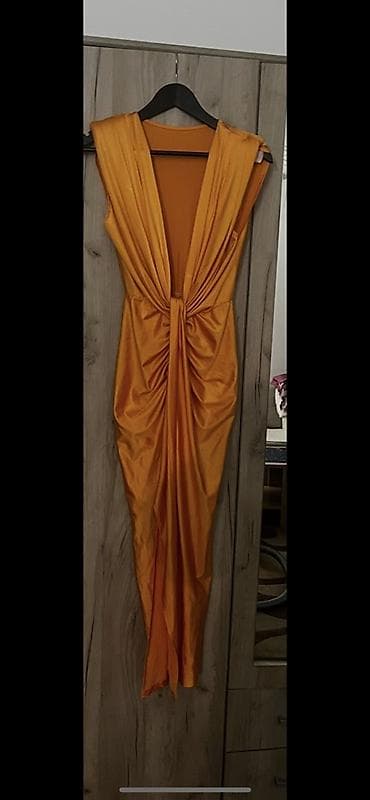 svecane sandale ravne: Elegantna duga haljina u boji zrele narandže,jednom obucena - Model — 1