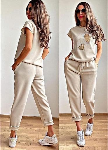 katrin kompleti: ✨Ženski dvodelni komplet – trenerka sa šljokicama u obliku srca ✅3300 — 8