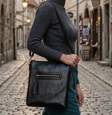 maximon torba: Ženska crossbody torba – crna - Materijal: veštačka koža (eko koža) — 1