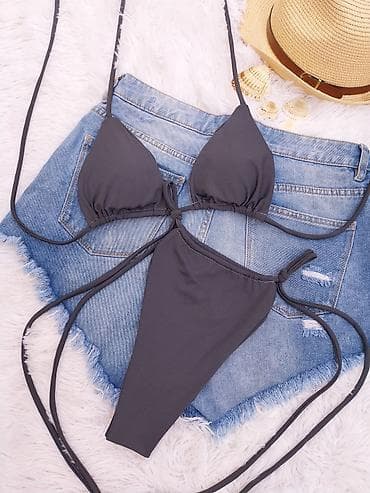 likra majice: Dvodijelni bikini set – tamnosiva boja Gornji deo kupaceg ima otvor — 3