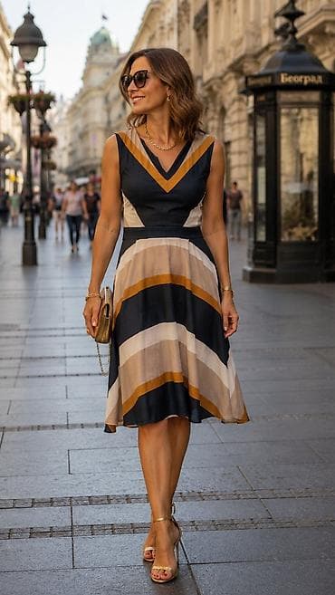 Haljina bez rukava sa A-krojem i V-izrezom - Model: midi haljina