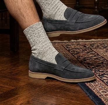 obuca broj 35: Muške mokasine od antilopa – tamnosiva boja - Klasičan “penny loafer” — 1
