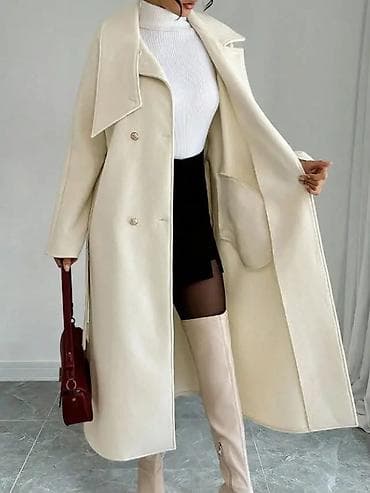 uggs cizme: Elegantni ženski kaput do ispod kolena u nežnoj krem/bež boji. - — 4