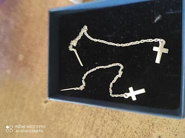 opsidijan nakit: Duge lančić minđuše sa priveskom krstić - Tip: par minđuša na lančić — 1