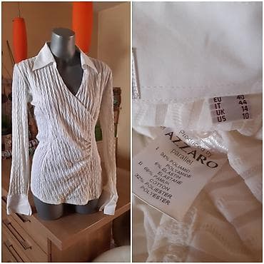 elegantne baletanke: BISA/AZZARO ženska košulja-bluza, bela, dugi rukav. Preklopni V-izrez — 1