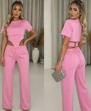 jusi trenerke: Damski dvodelni komplet – crop majica i široke pantalone - Dizajn — 2