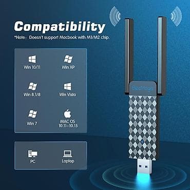 123 igre: USB Wi‑Fi adapter ElecMoga sa dvostrukom antenom i pojačanjem 5 dBi - — 3