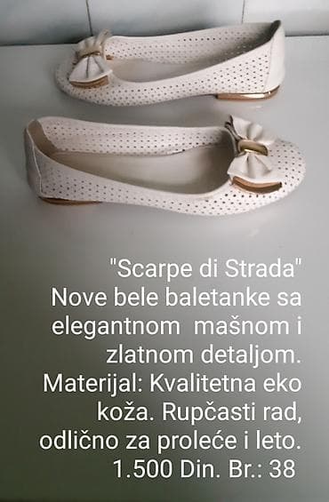 zenske mokasine broj 42: Scarpe di Strada – bele baletanke - Model: klasične baletanke sa — 1