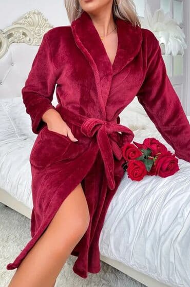 Women's Clothing: Ženski plišani bade-mantil – bordo,novo - Materijal: mekan — 4