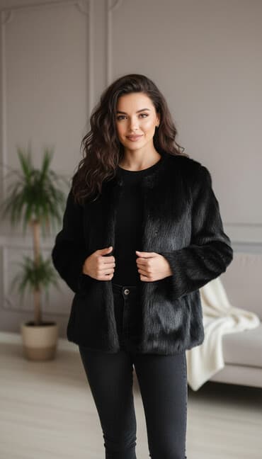 zelene zimske jakne: Crna bundica od veštačkog krzna. Veličina odgovara S/M. Savrseno — 1