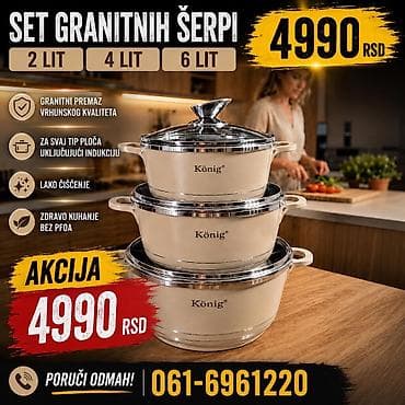 Set granitnih šerpi König – 3 dela: 2 L, 4 L i 6 L. - Granitni